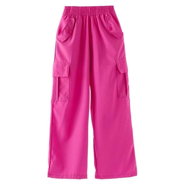 Zshosam Pantalon Cargo pour Enfants Filles Filles Pantalon Parachute Enfants Pantalon Cargo à Jambe Grand Pantalon de Rue avec Poches Taille 4T 5T,(Rouge 4-5 Ans)