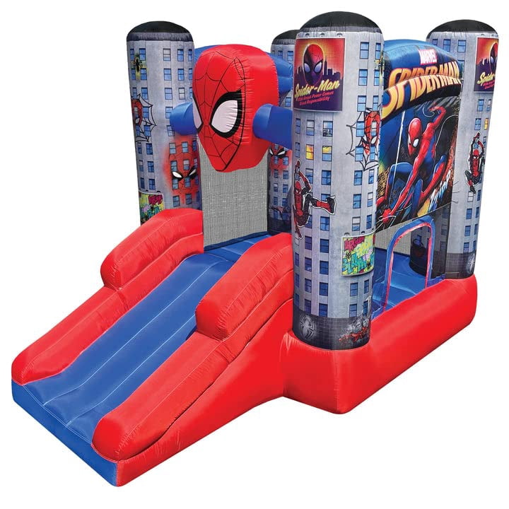 Jeu gonflable Funormous Spider-Man de Disney pour l’extérieur avec structure de saut et glissade, incluant un souffleur d’air robuste avec disjoncteur différentiel (GFCI), pour enfants de 3 à 8 ans