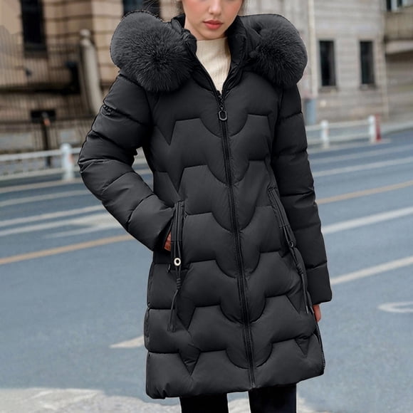 Jienlioq Women's Winter Puffer Coat Ladies' Casual Colored Long-sleeved Hooded Jacket Black 2XL
