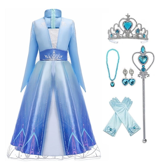 HAWEE Robe de Luxe Princess Reine des Neiges Costume pour Fille Cosplay Halloween Robes de Fête