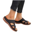 thumbnail image 4 of Wedge Sandals for Women Slide Cross Straps Rhinestone Arch Support Open Toe Soft Sole Comfortable Casual Summer Beach Walking Sandals Black, 4 of 8