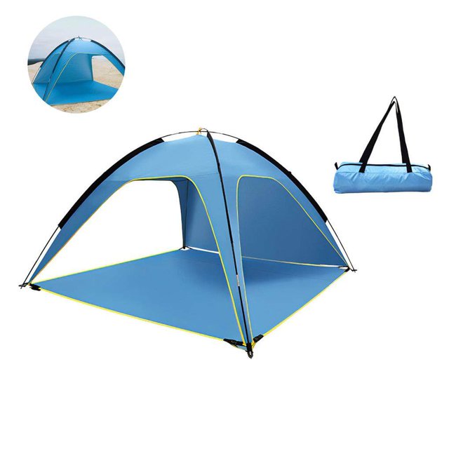Tente Ventilée de Plage à Double Mât Détachable, Tente Ventilée, Protection UV, Tente Spacieuse Ventilée à 3 Côtés avec Coussinet Inférieur Amovible pour la Plage et le Camping