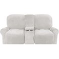 thumbnail image 2 of CHOK 2024 Housse de Causeuse Inclinable avec Console Centrale Housse Extensible en Velours pour Fauteuil Inclinable 2 Places avec Porte-Gobelet, 2 of 10