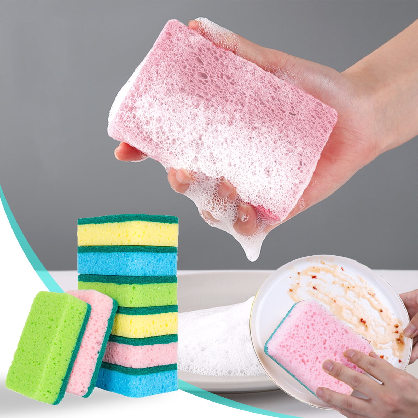 PEONAVET Sponge Brush Natural Wood Pulp Sponge Double-side Oil Dishwashing Sponges Kitchen Cleaning Sponge Block Kitchen Cleaning Tool