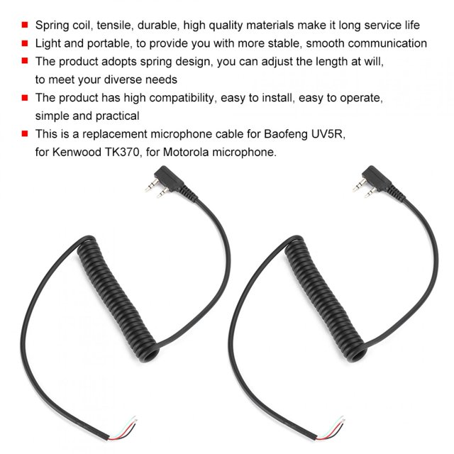 Ccdes 2PCS 2 Pins 4 Wires Speaker Mic Cable Line Supplies For UV5R For TK370,Spring Cable Line For ,Mic Cable Cord Line
