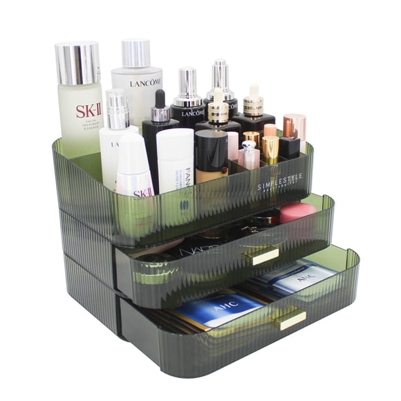 Makeup Organizer with 2 Drawers, Cosmetics Organizer for Bedroom and Bathroom Vanity Countertops, Large Capacity Cosmetic Storage Box for Skincare Cr