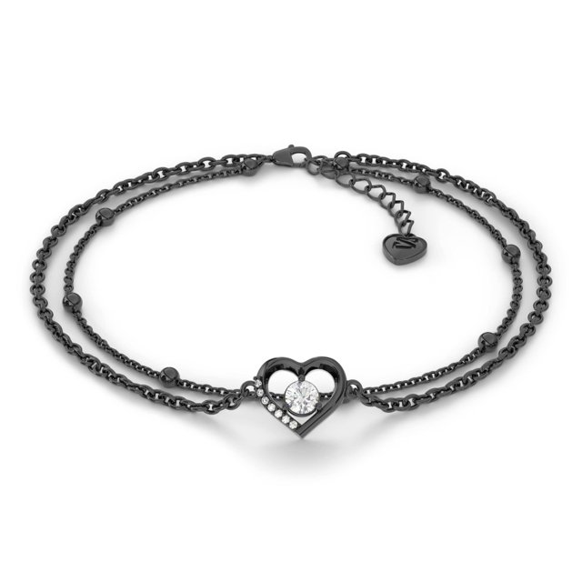 SERASAR 925 Sterling Silver Anklet "Heart" with 18k Gold Plating, Black, Including Gift box