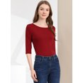 thumbnail image 2 of INSPIRE CHIC Hauts pour Femmes Manches au Coude Encolure Bateau Coupe Ajustée T-Shirt Classique Décontracté L Rouge Vin, 2 of 6