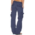 thumbnail image 3 of Jsaierl Womens Cargo Pants Elastic Waisted Button Straight Wide Leg Pants Solid Color Lightweight Running Trousers with Flap Pockets, 3 of 6
