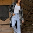 thumbnail image 4 of RXMEKW Plaid Wool Blend Coat With Button Front And Pockets for Women, Longline Cardigan Jacket, Brown, 4 of 6