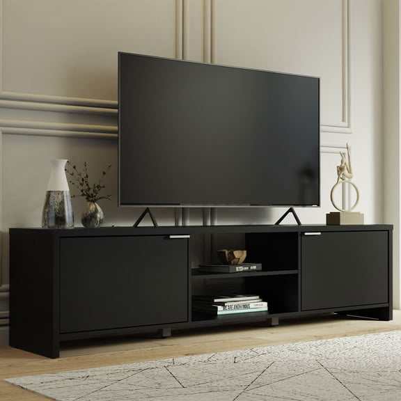 Madesa TV Stand Large Media Console with Cable Management for 65, 75 Inch Media Storage Gaming Living Room Entertainment Center Modern Wooden Television Cabinet - Black