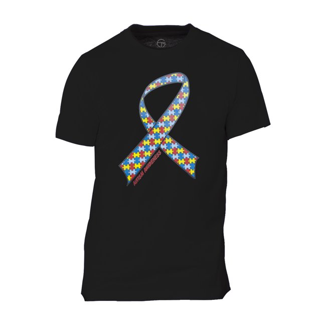 Autism Awareness T-Shirt à Manches Courtes pour Hommes avec Ruban - Noir - Petit