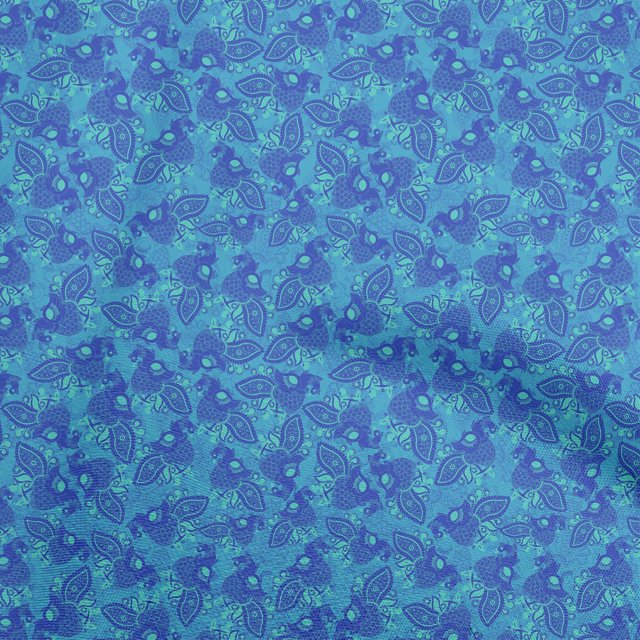 oneOone Georgette Viscose Medium Blue Fabric Peacock Craft Projects Decor Fabric Printed By The Yard 42 Inch Wide