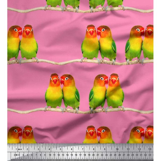 Soimoi Polyester Crepe Fabric Branch & Colorful Parrot Bird Print Fabric by Yard 42 Inch Wide