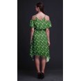 thumbnail image 2 of Bimba Robe Midi à Épaules Dénudées pour Femmes, Tunique Évasée à Imprimé de Feuilles Vertes, Manches Volantées - X-Small, 2 of 6