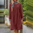 thumbnail image 2 of MeetoTime Robe Mi-Longue pour Femme à Col Rond, Manches Longues, Longueur Genou, Légère, Ample, en Coton et Lin, Tailles P-5TG, 2 of 8