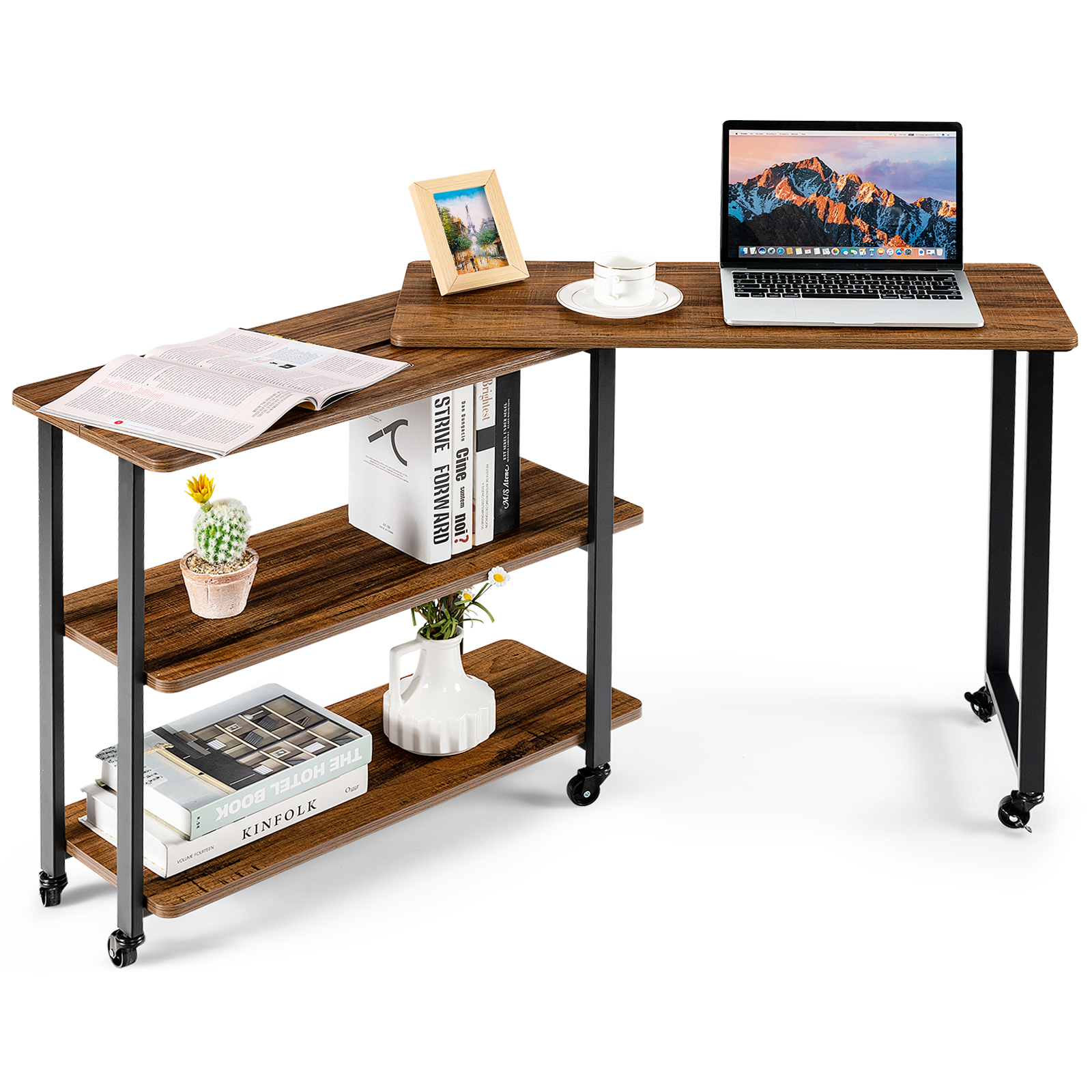 Patiojoy Table d'Appoint de Sofa avec Étagères de Rangement Table d'Extrémité Mobile Table Roulante pour Canapé Bureau pour Salon Chambre