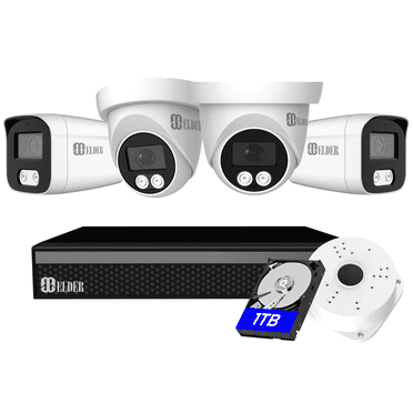 Security Camera System 4K 8MP Color Night Vision Spotlight, 4-Camera DVR Surveillance Kit Outdoor DIY Wired 1TB HDD, Home Security Camera System, Hunter-LE Series