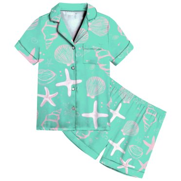 Ensemble de Pyjama en Satin à Imprimé Océan pour Filles, Vêtement de Nuit Confortable, Doux, Tenue Décontractée pour Tout-Petits Jusqu'aux Adolescentes