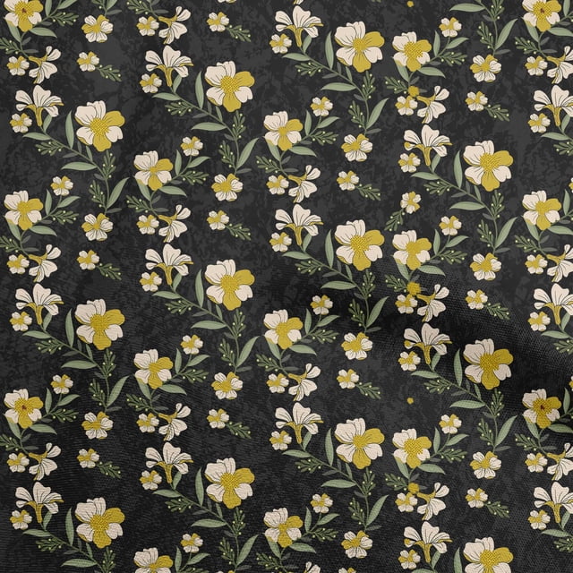 oneOone Cotton Flex Black Fabric Florals Craft Projects Decor Fabric Printed By The Yard 40 Inch Wide