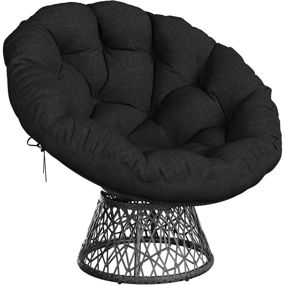 YUSAZENS Oversized 36 Inch Ergonomic Outdoor Papasan Chair Extra Thick Cushion Sturdy Steel Frame 360° Swivel with Ottoman Handwoven Wicker Rocker for Balcony Backyard Porch Bedroom Black