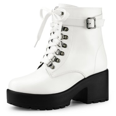 Unique Bargains Bottes de Combat à Cheville à Plateforme à Talon Épais pour Femmes