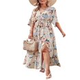 thumbnail image 1 of Robe Maxi Ample à Imprimé Floral pour Femmes, Manches 4/3, Col en V, Robe d'Été Fluide, Esthétique, Décontractée, Bohème, Tenue de Plage, 1 of 6