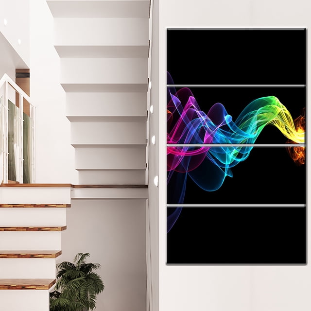Abstract Ribbon Waves on Black - Abstract Canvas Wall Art Print