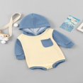 thumbnail image 2 of Infant Baby Boys Girls Long Sleeve Hooded Romper Contrast Color Stitching Triangle Jumpsuits with Pocket, 2 of 6