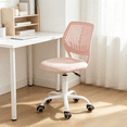 thumbnail image 2 of Homy Casa Pink Small Office Chair, Armless Adjustable Swivel Task Chair with Wheels and Low Back Support, 2 of 12