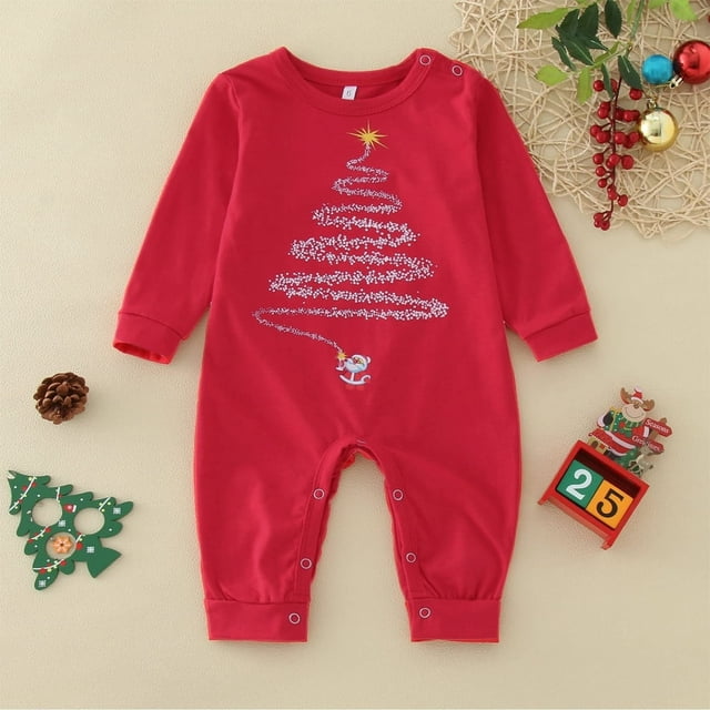 Family 2 Pieces Pajamas Set Casual Tree Printed Christmas Style Sleepwear Outfit
