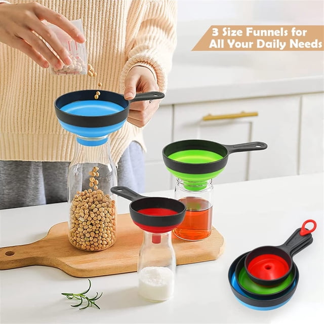 Dvkptbk Funnels Bottle Filling Funnels, Food Grade Silicone Collapsible Funnel Set (3 Pack) Kitchen Gadgets on Clearance