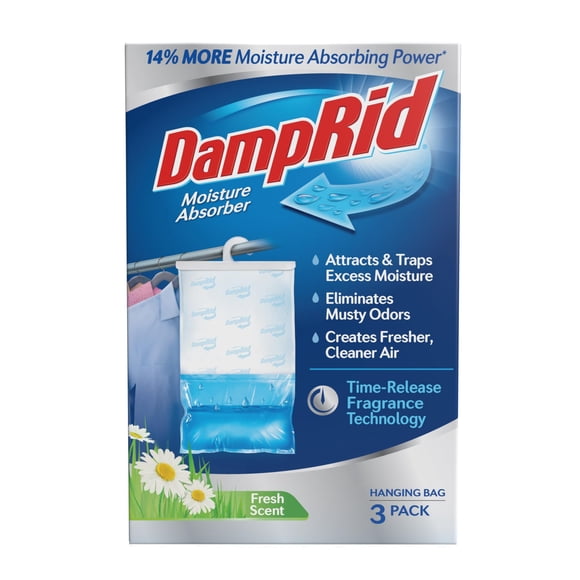 DampRid Fresh Scent Hanging Moisture Absorber, 16 oz., 3 Pack - Eliminates Musty Odors for Fresher, Cleaner Air, Ideal for Closet, 14% More