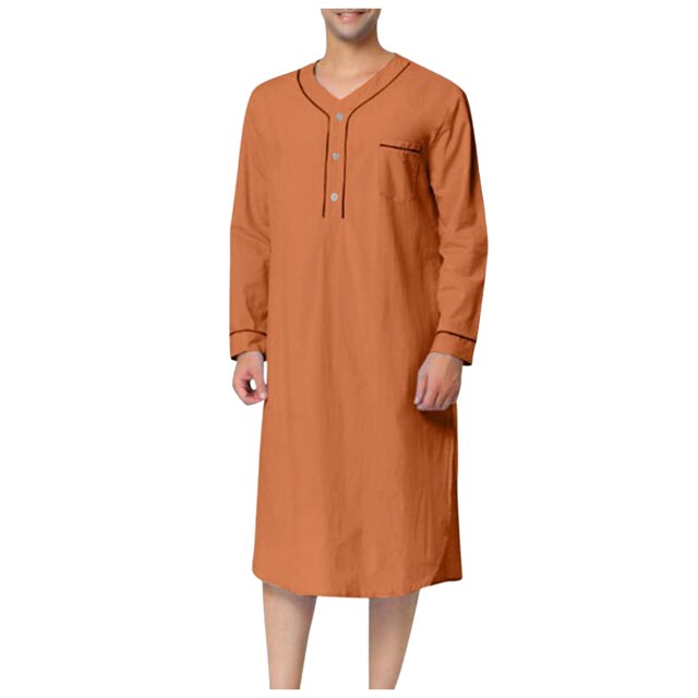 Mens Muslim Arabia Casual Long Sleeve Pocket Loose Robe Shirt Muslim Robe Solid Pocket
