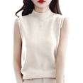 thumbnail image 3 of Sentmoon Sleeveless Sweater Tops for Women High Neck Knitted Cozy Sweaters for Women Oversized Solid Color Slim Breathable Work Tops for Women Fall and Winter for Birthday Parties Beige S, 3 of 5