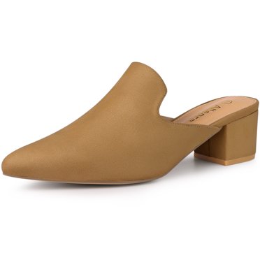 BLISSFUL STEP Mules à Enfiler pour Femmes Bout Pointu Talon Épais Brun 8