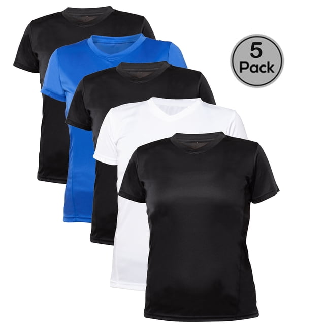 Blank Activewear Lot de 5 T-Shirts pour Femmes, Tissu de Performance à Séchage Rapide