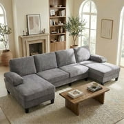 ZAFLY Sectional Couches for Living Room, Chenille U Shaped Sectional Sofa with Double Chaise for Apartment - Light Gray