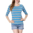 thumbnail image 2 of INSPIRE CHIC Hauts pour Femmes Non Doublés Col Rond Manches au Coude Coupe Ajustée T-Shirt Décontracté S Bleu Gris, 2 of 8