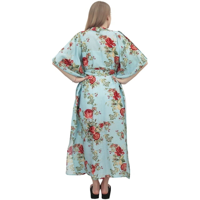 Bimba Robe Maxi de Maternité pour Mamans Bleu Pâle à Imprimé Floral avec Ceinture-26