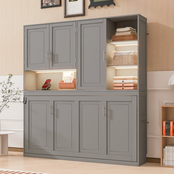 Noble House Twin Size Wall Murphy Bed with Top Cabinet,Gray