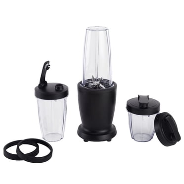 Ensemble de mixeur Mainstays de 10 pièces, noir, 300W, avec 3 pots (10 onces, 16 onces, 18 onces; AS), 2 couvercles à boire, lame en acier inoxydable