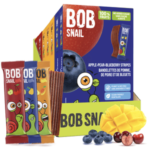 Bob Snail Fruit Leather Stripe Gluten-Free Nut-Free Healthy Fruit Rollup Snacks Variety Pack - Pack of 7 (Pear-Mango x3; Apple-Sour Cherry x2; Apple-Pear-Blueberry x2)
