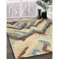 thumbnail image 2 of Ahgly Company Tapis d'Intérieur Rond Abstrait Brun Or Abstrait, 7 Pieds Rond, 2 of 6