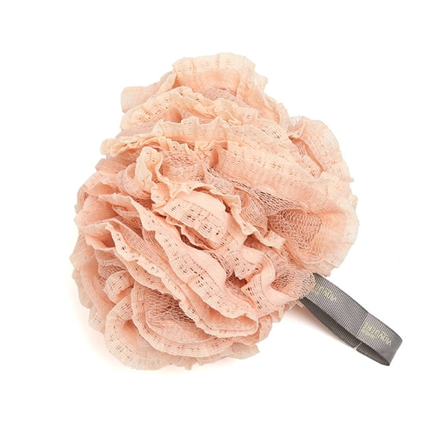 Adorable Pink Lace-Edged Mesh Shower Sponge, Soft & Skin-Friendly Nylon Bath Loofah with Patchwork Design, Creates Rich Foam for Gentle Cleansing, Long String Handle for Easy Storage, Eco-Friendly &