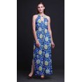 thumbnail image 3 of Bimba Robe Maxi à Imprimé Floral pour Femmes, Col Rond, Taille à Cordon, avec Fentes Latérales, Tenue d'Été - X-Grand, 3 of 6
