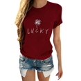 thumbnail image 1 of Innerwin Tee Manches Courtes Femmes Hauts d'Été Travail Lettre Chanceuse T-Shirt Confortable Rouge Vin TG, 1 of 2