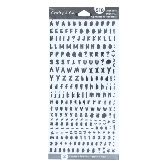 CRAFTY & CO. Alphabet Stickers Black Cursive 52 pcs, 2 Sheets