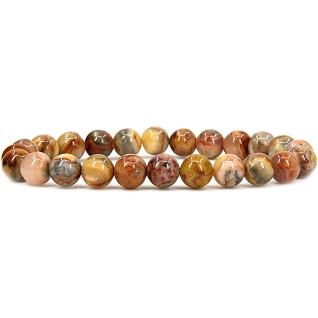 Bracelet Extensible Unisexe en Perles Rondes 8 mm en Dentelle Folle Agate Rouge Naturelle 7 Pouces