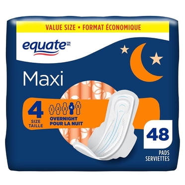 Equate Overnight Absorbency Maxi Pads with Flexi-Wings, Size 4, 48 Count